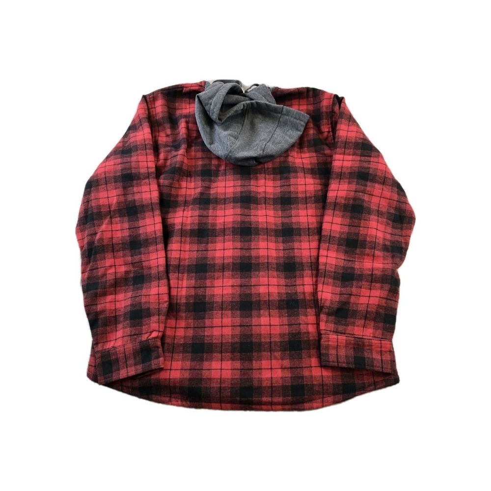 Hawke And Co. Men's Fleece Lined Shirt Jacket Black Red Plaid Hood Pockets XL - Picture 3 of 11